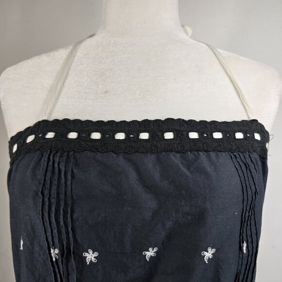 Vintage Y2K 90s Guess Black White Embroidered Smocked Halter Top - Picture 6 of 8